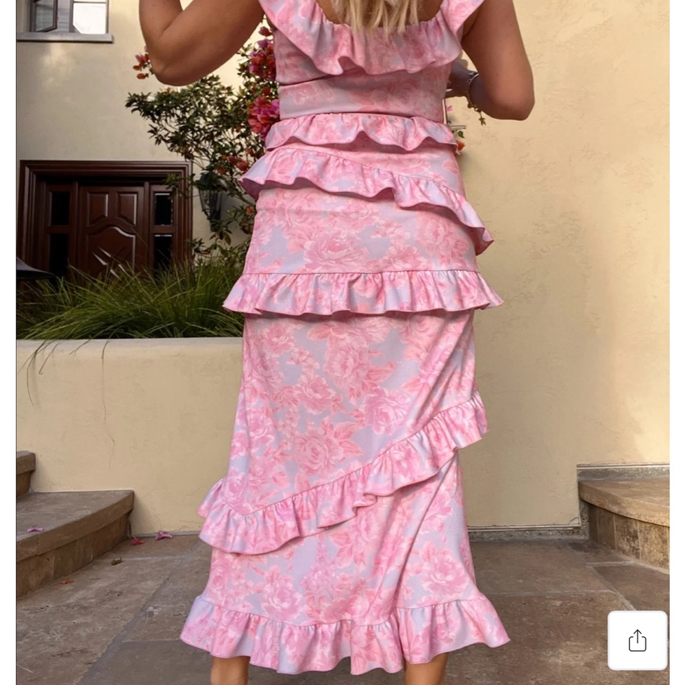 Show Me Your Mumu Pink Floral Ruffle Dress (Bridesmaid)